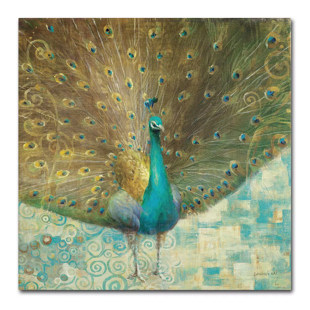 Trademark Fine Art "Teal Peacock On Gold" Canvas Wall Art By Danhui Nai 2 Trademark Fine Art "Teal Peacock On Gold" Canvas Wall Art By Danhui Nai - Image 2