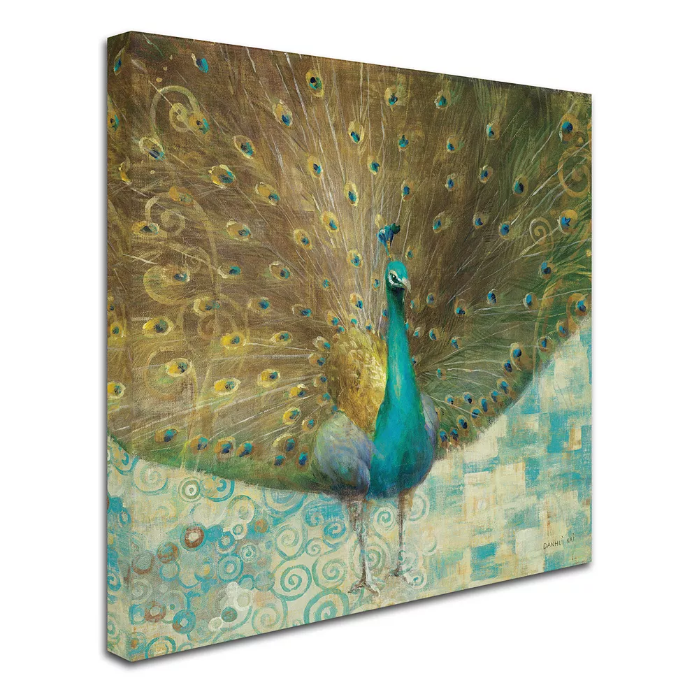 Trademark Fine Art "Teal Peacock On Gold" Canvas Wall Art By Danhui Nai 3 Trademark Fine Art "Teal Peacock On Gold" Canvas Wall Art By Danhui Nai - Image 3