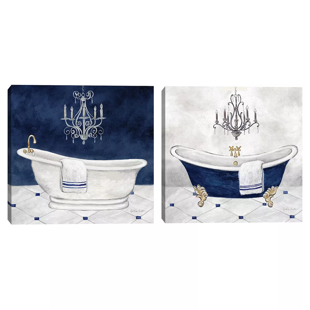 Master Piece Navy Blue Bath I & II Canvas Wall Art 2-piece Set 1 Master Piece Navy Blue Bath I & II Canvas Wall Art 2-piece Set