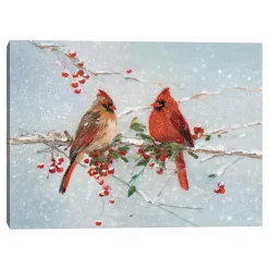 Master Piece Cardinals In Winter By S Swatland Canvas Wall Art