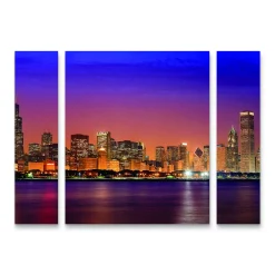 Trademark Fine Art Chicago Dusk Full Skyline Canvas Wall Art 3-piece Set
