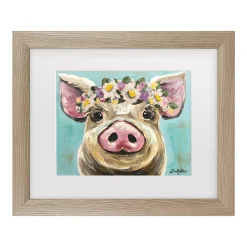 Trademark Fine Art Pig Rosie Flower Crown 3 Framed Wall Art