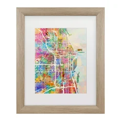 Trademark Fine Art Chicago City Street Map II Framed Wall Art